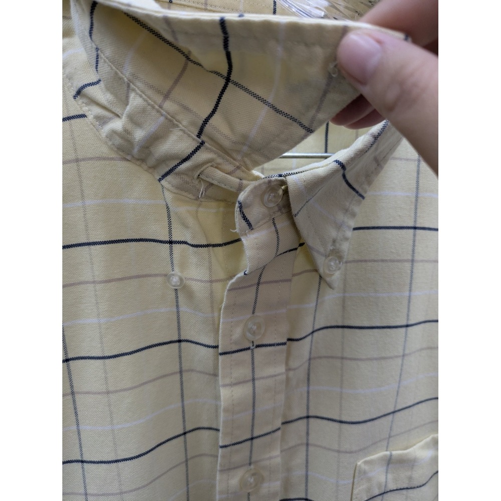 Button Down‎ Shirt Men's 2XLT Yellow Plaid Adjustable Neck Casual Short Sleeve - Picture 3 of 8